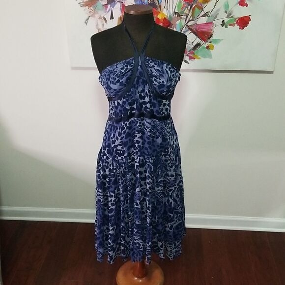 BCBG Blue Animal Print  Halter Back Dress size  Small - Picture 3 of 11
